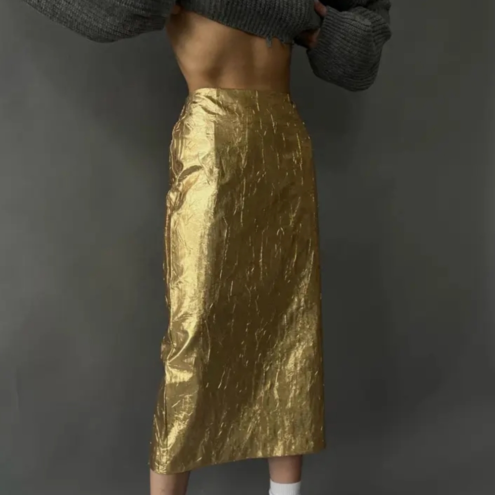 NWT Gold Midi Skirt - Picture 3 of 8